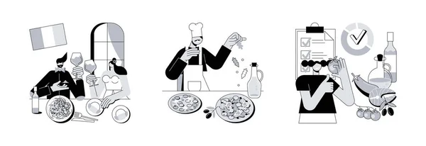 经典欧式烹饪抽象概念矢量图集 法国和意大利菜 地中海菜 精美的餐厅 意大利面 健康的饮食 美味的抽象隐喻 — 图库矢量图片
