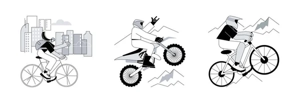 Набор Абстрактных Векторных Иллюстраций Активного Образа Жизни Дорожный Велосипед Мотокросс — стоковый вектор