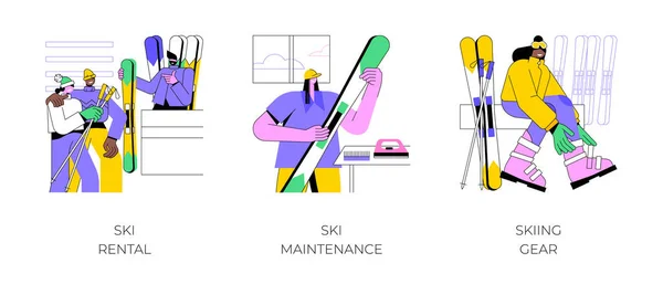 Matériel Ski Isolé Illustrations Vectorielles Dessin Animé Ensemble Jeune Couple — Image vectorielle