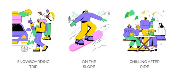 Winter Sports Isolated Cartoon Vector Illustrations Set Group Diverse Friends — Stok Vektör