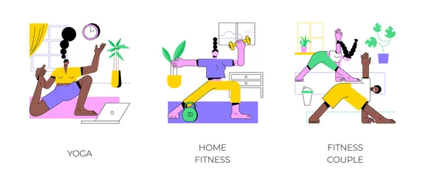 Home Workout Isolerade Tecknad Vektor Illustrationer Som Sportig Kvinna Praxis — Stock vektor