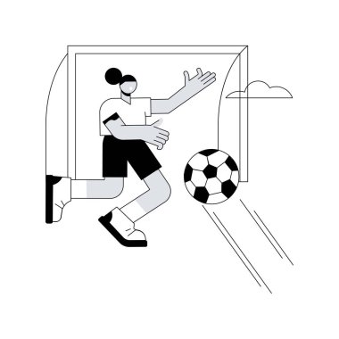 Futbol soyut konsept vektör çizimi. Takım sporu, top oyunu, profesyonel dünya şampiyonluğu, spor maçı, oyuncu üniforması, futbol stadyumu, kazanan kupa, çim sahası, soyut metafor..