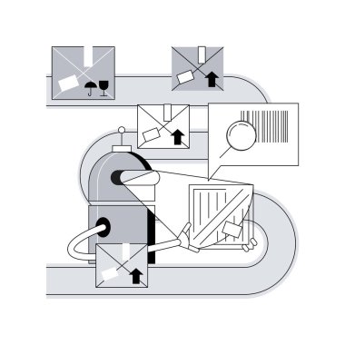 Barkod soyut konsept vektör illüstrasyonunu tarıyor. Barkod üreteci yazılımı, depo lojistiği, paket izleme ve sıralama, depo otomasyon sistemi, soyut metafor çözümü.