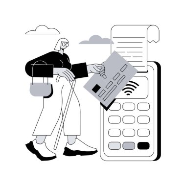 Ödeme işlemleri soyut konsept vektör çizimi. Kolay ödeme sistemleri, dijital ödeme servisi, otomatik işlem, banka işlemleri, müşteri deneyimi, iş sahibi soyut metaforu.