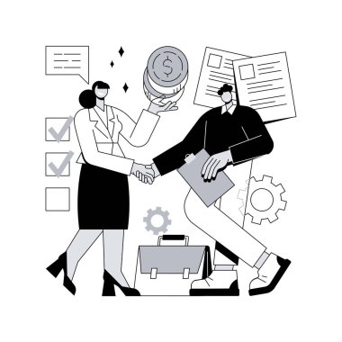 Soyut konsept vektör illüstrasyonunda borç vermek. Küçük tefeciler, özel bireysel krediler, kısa vadeli finansman, ticari ve endüstriyel banka kredisi, çalışma sermayesi soyut metaforu.