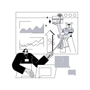 Tüketici davranışı soyut konsept vektör çizimi. Pazarlama araştırma ajansı, tüketici davranışlarını incele, hedefleme stratejisi geliştir, alıcı analiz servisi, satış yönetimi soyut metafor.