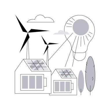 Alternatif enerji soyut konsept vektör çizimi. Yeşil alternatif enerji teknolojileri, çevre dostu, nükleer, yenilenebilir kaynaklar, güneş panelleri, rüzgar türbini, hidroelektrik soyut metafor.