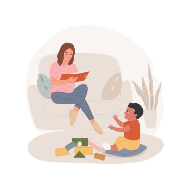 İzole edilmiş karikatür vektör illüstrasyonunu dikkate almayın. Çocuk ağlaması, anne dikkat etmemesi, çocuğa bakmaması, ebeveynler çocuk büyütmesi, kaprisler ve dürtüler, ebeveynlik çizgi filmi..