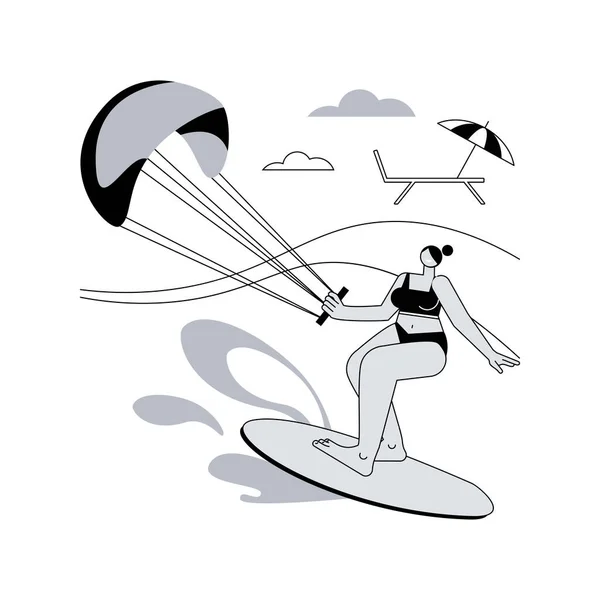 Kitesurfing抽象概念向量示例 水上运动 飞行冒险 动作相机 自由泳 自由抽象隐喻 — 图库矢量图片