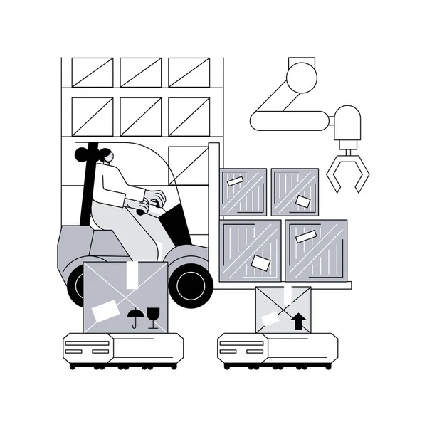 仓库机器人化的抽象概念矢量说明 仓储机器人工程 自动叉车 自动移动机器人 货物存储 分类包裹抽象隐喻 — 图库矢量图片