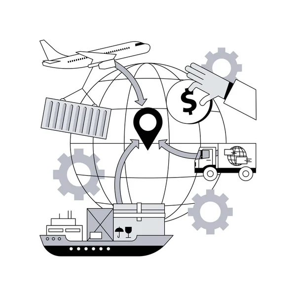 商品やサービスのインポート抽象的な概念ベクトルイラスト 国際的な販売プロセス 材料資源 国内投資 貿易収支 所得抽象的なメタファー — ストックベクタ