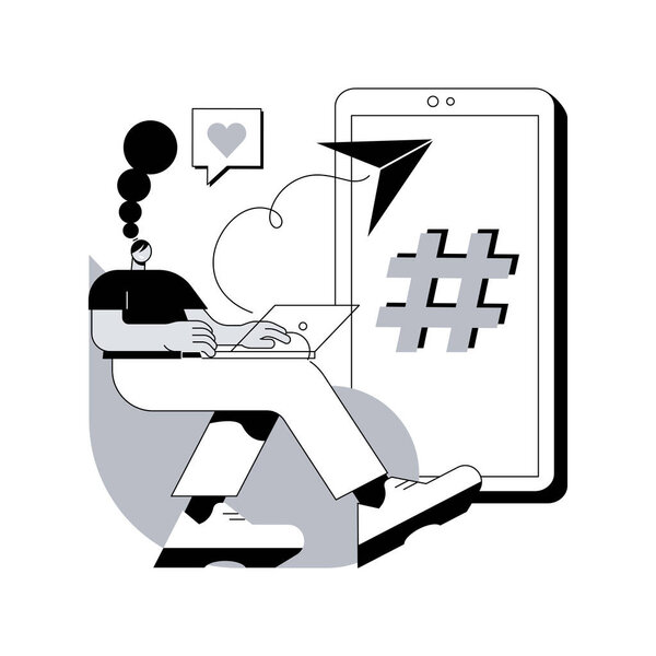 Продвижение социальных сетей абстрактная концептуальная векторная иллюстрация. Кнопка нравится, комментарии и обмен, последователи, стратегия социальных сетей, медийное продвижение, цифровой маркетинг и метафора.