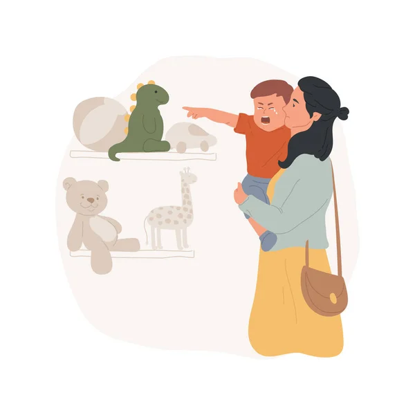Les Caprices Dans Magasin Isolé Illustration Vectorielle Dessin Animé Maman — Image vectorielle
