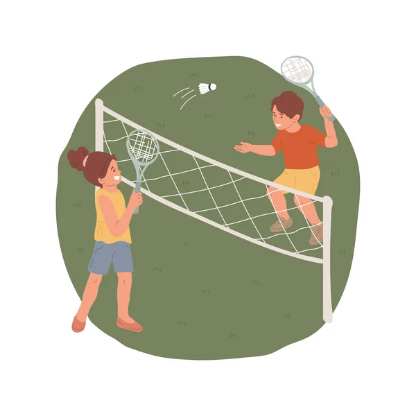 Badminton Oynayarak Izole Edilmiş Çizgi Film Çizimi Öğrenciler Boş Zaman — Stok Vektör