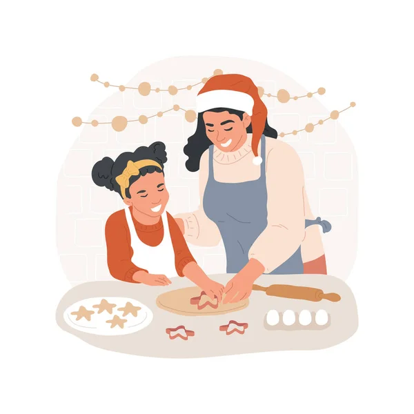 Fazendo Biscoitos Natal Ilustração Vetorial Cartoon Isolado Mãe Filha Gostando — Vetor de Stock