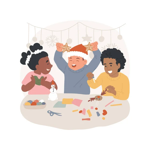 Kézművesség Együtt Elszigetelt Rajzfilm Vektor Illusztráció Boldog Gyerekek Hogy Karácsony — Stock Vector