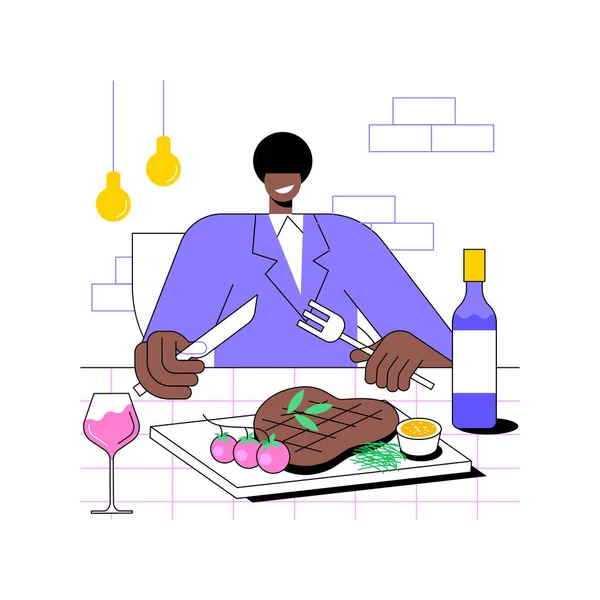 Steak House Isolierte Cartoon Vektor Illustrationen Hungriger Mann Schneidet Ein — Stockvektor