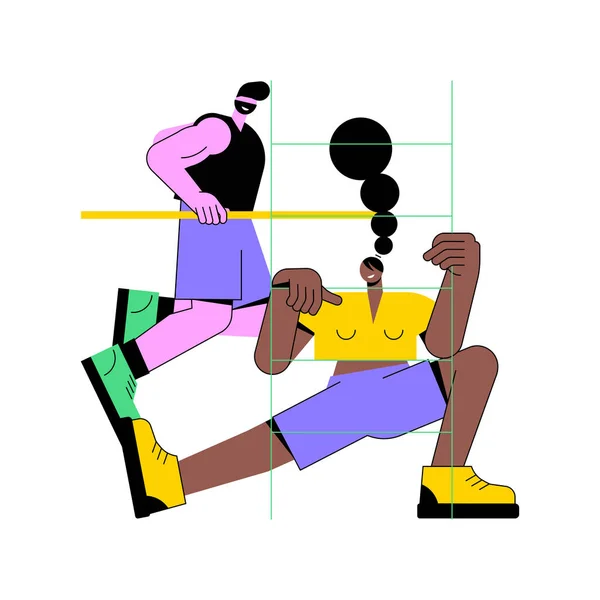 Warm Isolated Cartoon Vector Illustrations Couple Doing Warm Training Fitness — Stok Vektör
