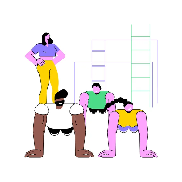 Training group isolated cartoon vector illustrations. Group of young muscular people have street workout with a fitness instructor, bodybuilding motivation, fitness activity vector cartoon.