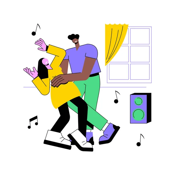 Training Home Isolated Cartoon Vector Illustrations Couple Dancing Home Staying —  Vetores de Stock