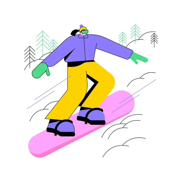 Slope Isolated Cartoon Vector Illustrations Young Girl Helmet Snowboarding Slope — Stock Vector