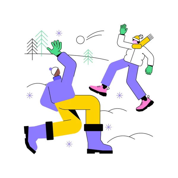 Πρώτη Χιόνι Απομονωμένη Εικονογράφηση Φορέα Κινουμένων Σχεδίων Χαμογελώντας Φίλοι Παίζουν — Διανυσματικό Αρχείο