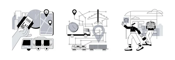 Transport Urbain Concept Abstrait Vecteur Illustration Ensemble Transport Commun Réseau — Image vectorielle