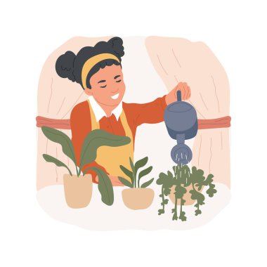 Sulama bitkileri izole edilmiş karikatür vektör çizimi. Çevre aktivitesi, montessori anaokulu, çocuk suları sınıftaki bitkiler, pratik yaşam, saksı vektör çizgi filmine su dökme..