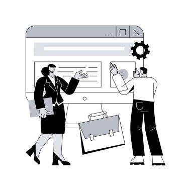 Şirket web sitesi soyut konsept vektör çizimi. Resmi şirket web sitesi, iş çevrimiçi temsili, kurumsal vizyon sayfası, web geliştirme, grafik tasarım hizmetleri soyut metafor.