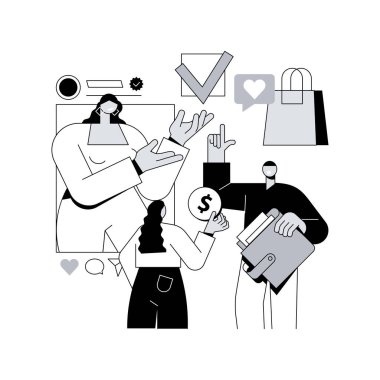 Sanal etki yaratan soyut konsept vektör çizimi. Etkilendirici pazarlama, dijital ajans servisi, sanal karakter, bilgisayar destekli kişi, sosyal medya, marka soyut metafor.