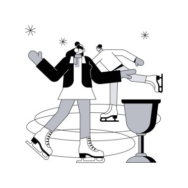 Soyut konsept vektör çizimi kayıyor. Kış sporları, açık hava buz pateni pisti, aile eğlencesi, artistik patinaj dersleri, aktif yaşam tarzı, yarışma galibi, paten bıçağı soyut metaforu.