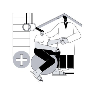 Rehabilitasyon hastanesi soyut konsept vektör çizimi. Rehabilitasyon, rehabilitasyon merkezi, tıbbi koşulların dengelenmesi, akıl sağlığı hizmetleri, tıbbi metafor.