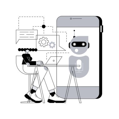 Doğal dil işleme soyut konsept vektör çizimi. AI doğal dil anlayışı, konuşma süreci, NLP, makine öğrenmesi, kavramsal teknoloji soyut metafor.