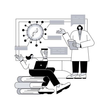 HPV eğitim programları soyut konsept vektör çizimi. HPV farkındalık programları, insan papillomavirus açıklamaları, sağlık eğitimi, çevrimiçi danışma, virüs bilgisi soyut metaforu.