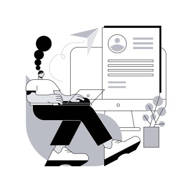 CV soyut konsept vektör illüstrasyonunuzu gönderin. Kiralama, CV 'nizi internete gönderin, CV' nizi, İnsan Kaynakları, İnsan Kaynakları, şimdi başvurun, kurumsal web sitesi barı, menü düğmesi soyut metaforu.