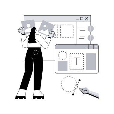Çizim soyut konsept vektör çizimi. Web sitesi geliştirme, kullanıcı arayüzü, ön yüz, grafik tasarım ekibi, iniş sayfası, ilgili tasarım, işaretleme aracı, tutarlılık soyut metaforu.