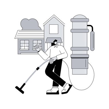 Merkezi vakum sistemi soyut konsept vektör çizimi. Ev aletleri, kaldırma, merkezi vakum kurulumu, ev temizliği, filtre çantası, müteahhit servisi, teçhizat soyut metaforu.