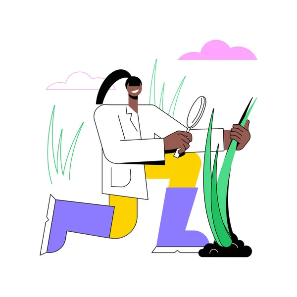 Biologická Kontrola Onemocnění Rostlin Izolované Kreslené Vektorové Ilustrace Farmář Lupou — Stockový vektor