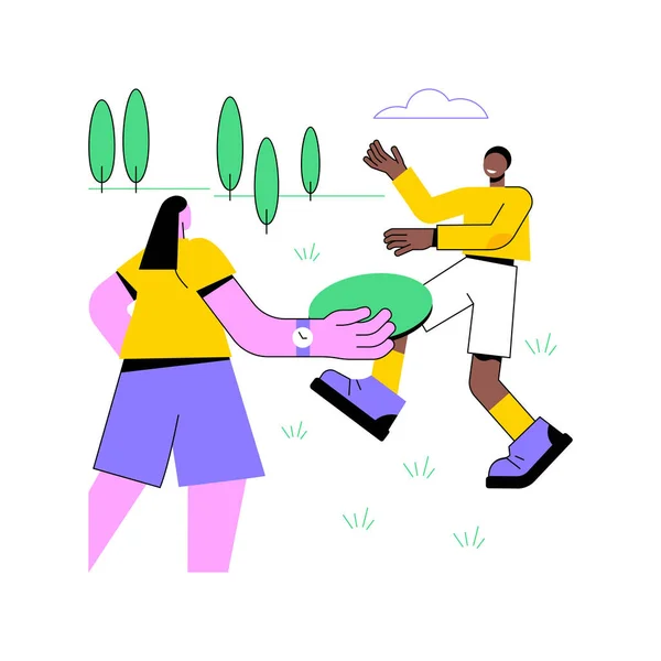 Παίζοντας Frisbee Απομονωμένη Εικονογράφηση Φορέα Κινουμένων Σχεδίων Νεαρό Ζευγάρι Παίζει — Διανυσματικό Αρχείο