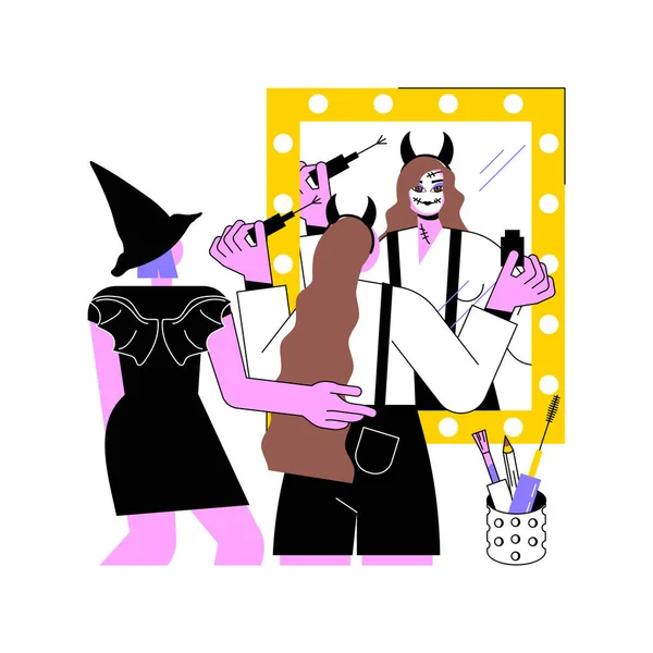 Halloween Maquillaje Ilustraciones Vectoriales Dibujos Animados Aislados Hermosa Chica Trajes — Vector de stock