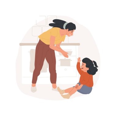 İzole edilmiş karikatür çizimi kayıyor ve düşüyor. Bir çocuk yere düştü, yalan söyledi ve ağladı, çocuk düştükten sonra dizini tuttu, hafif yaralandı, çocuk sağlığı çizgi filmi.