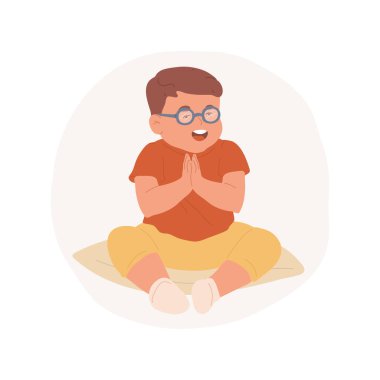 Gözlük takarak izole edilmiş çizgi film çizimi. Gözlük takan sevimli çocuk, gözlüklü komik çocuk, çocuk görme sorunu, miyop tedavisi, kısa görüş vektör çizgi filmi..