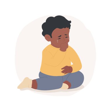 Diş ağrısı, karikatür vektör çizimini izole etti. Bebek ağlaması, elini ağzına sokması diş çıkarma, diş büyütme, bebek diş ağrısı, erken çocukluk sağlık sigortası, salya akıtan vektör karikatürü..