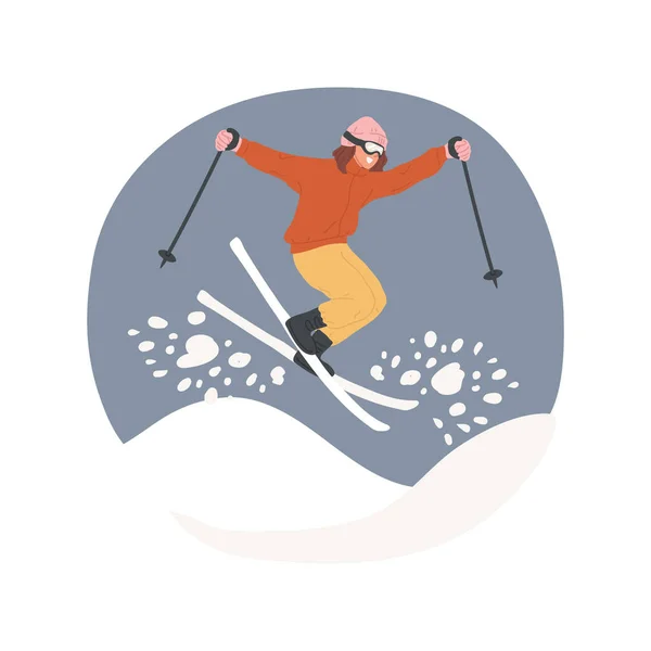 极端滑雪孤立的卡通矢量插图 穿着特殊装备的青少年喜欢滑雪 极端的冬季运动 积极的生活方式和冒险 制作跳跃矢量漫画 — 图库矢量图片