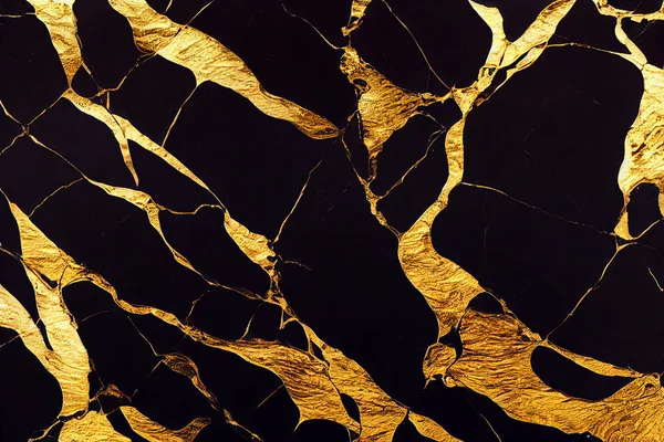 Black and gold marble abstract background. Decorative acrylic paint pouring rock marble texture. Horizontal Black and gold wavy abstract pattern.