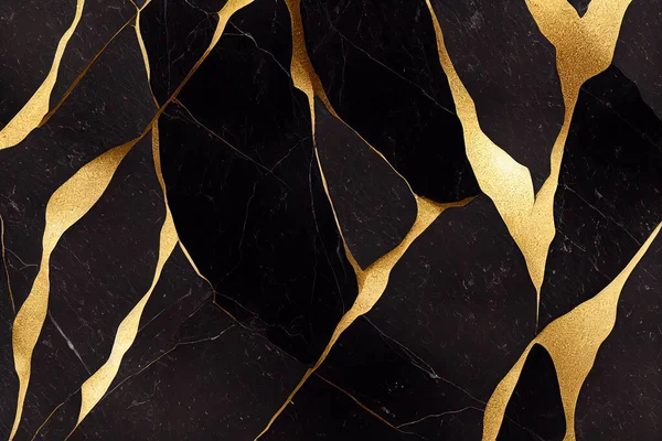 Black and gold marble abstract background. Decorative acrylic paint pouring rock marble texture. Horizontal Black and gold wavy abstract pattern.