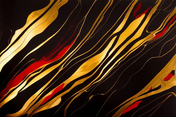 Black red and gold marble abstract background. Decorative acrylic paint pouring rock marble texture. Horizontal Black red and gold wavy abstract pattern.