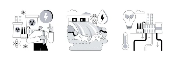 Sources Énergie Concept Abstrait Vectoriel Illustration Ensemble Centrale Nucléaire Hydroélectricité — Image vectorielle