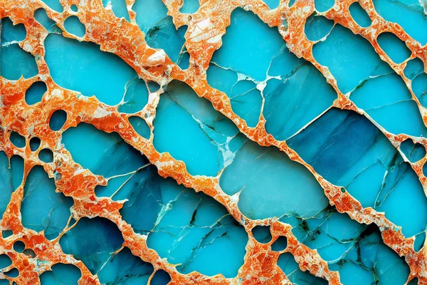 Sea blue Turquoise and orange marble abstract background. Decorative acrylic paint pouring rock marble texture. Horizontal Sea blue Turquoise cyan abstract pattern.