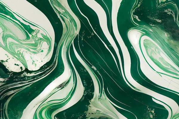 Green and white marble abstract background. Decorative acrylic paint pouring rock marble texture. Horizontal Green and white wavy abstract pattern.